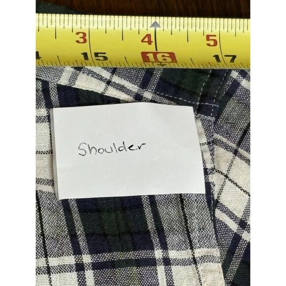 A.P.C. Cotton Linen Plaid Shirt Navy Green Cream Small - Picture 5 of 8